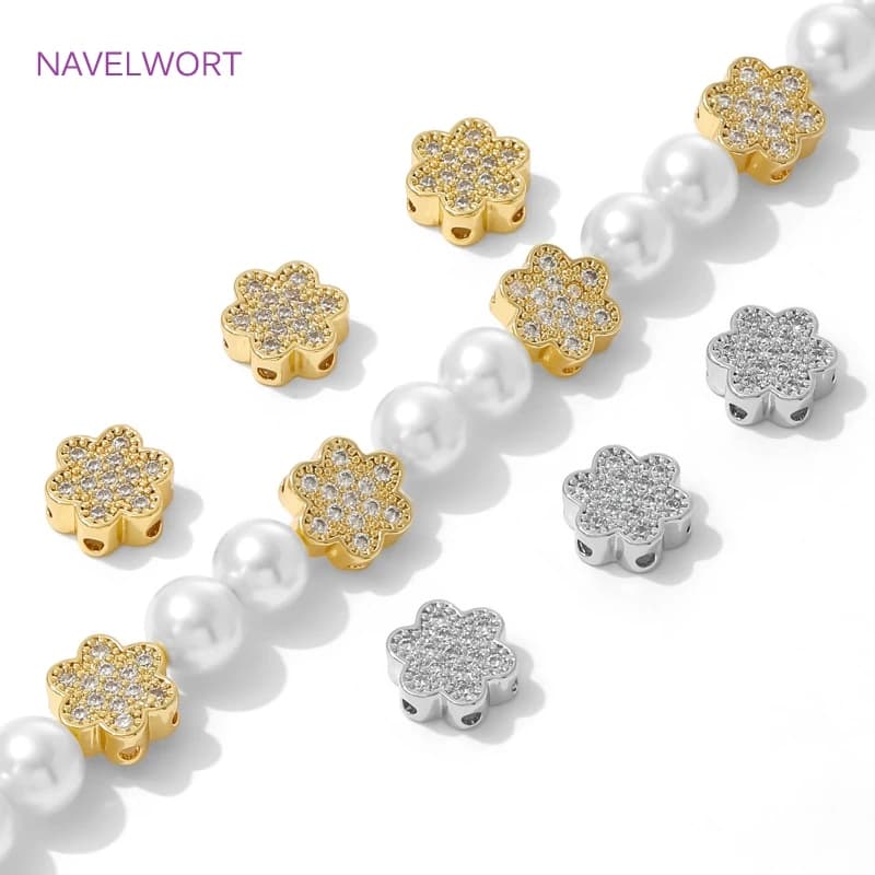 Separatori di perline a forma di fiore placcati in oro 18 carati per braccialetti, perline distanziatrici in ottone, separatori per perline, forniture per la creazione di gioielli fai da te