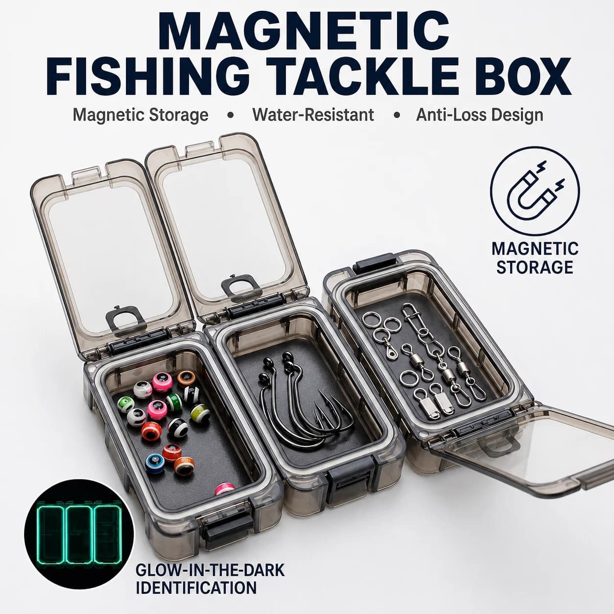 Magnetic Fishing Tackle Box Waterproof Hook Storage Case Portable Lure Accessories Organizer for Fishing Hooks Swivels Split
