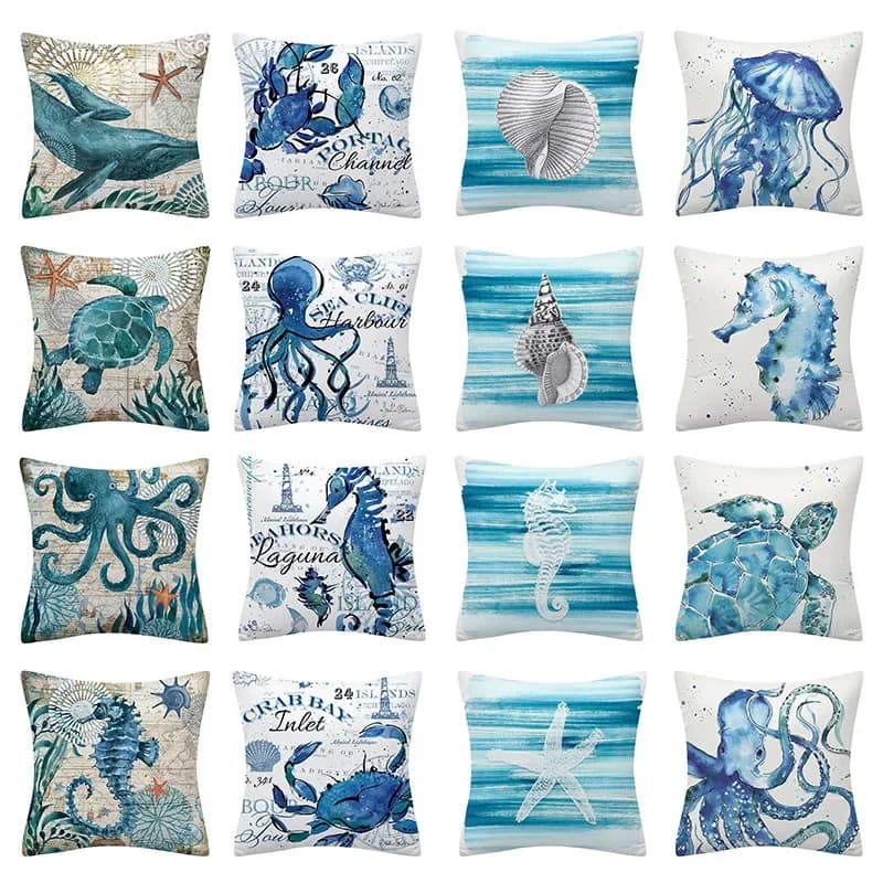 Decorative cushion cover with ocean animals 45x45 Polyester sofa cushions Sea turtle shell pillows for home decorations