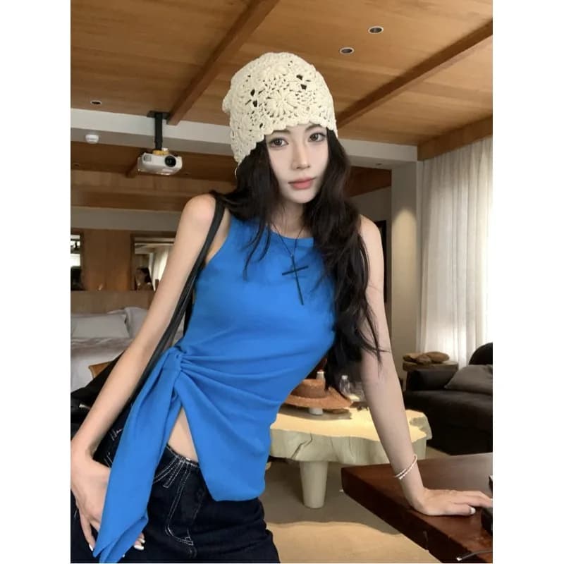 Top Estivo da Donna Thai Sle Dopane Svel, Design con Cintura in Vita, Spalle Scoperte, Blu Klein, Misto Cotone