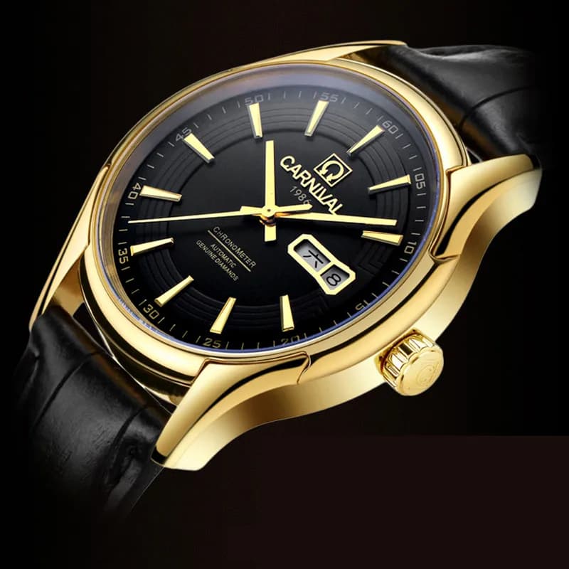 Carnival Brand Luxury Watches for Men Fashion Waterproof Rose Gold Silver Calendar Automatic Mechanical Wristwatch Reloj Hombre