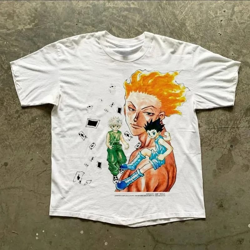 T-shirt lavate da uomo estive Anime giapponesi HUNTER×HUNTER Abbigliamento grafico Harajuku Y2K Top a mezza manica oversize in cotone 100%