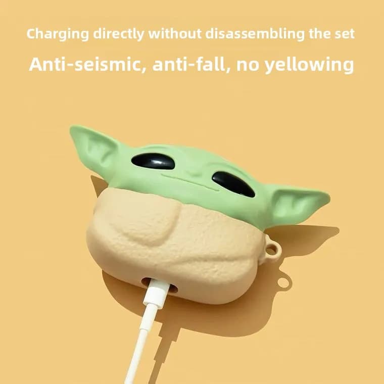Custodia per auricolari a forma di simpatico cartone animato di Master Yoda per AirPods 4 1 2 3 Pro 2021, custodia protettiva morbida in TPU per cuffie Bluetooth wireless.