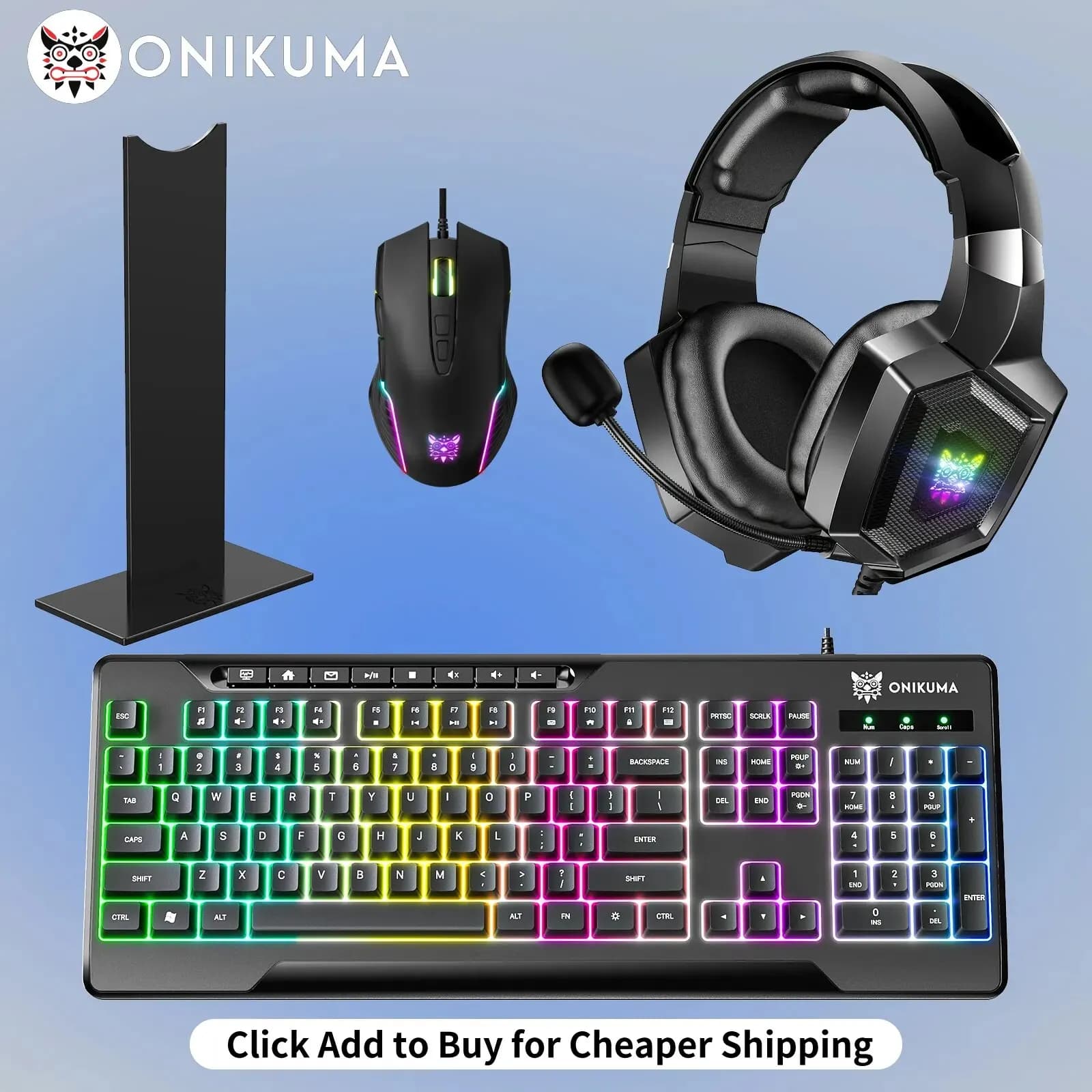 ONIKUMA Professional gaming headsets Play set Lighting RGB Mouse or keyboard or headphone or headphone stand