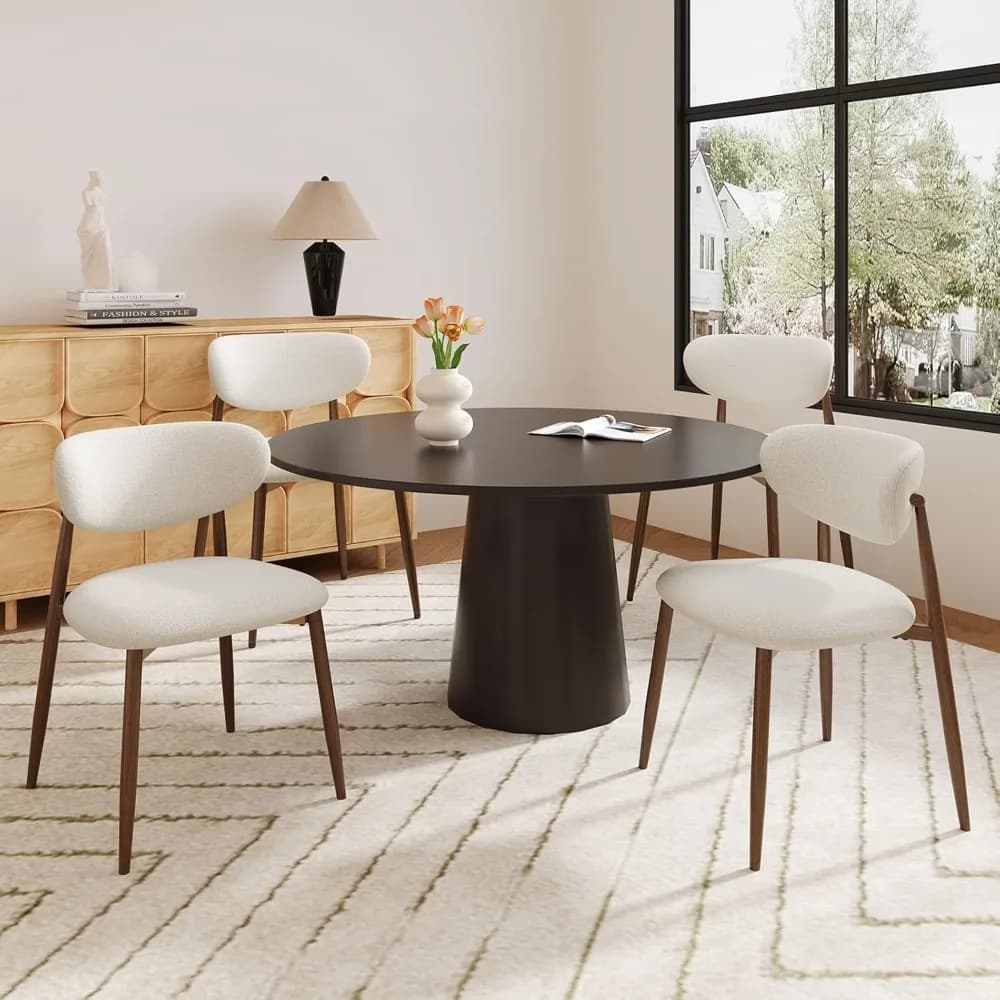 Set di 4 sedie da pranzo, posti a sedere ergonomiche imbottite in tessuto con gambe in metallo effetto legno e cuscinetti antiscivolo, per casa e restauro