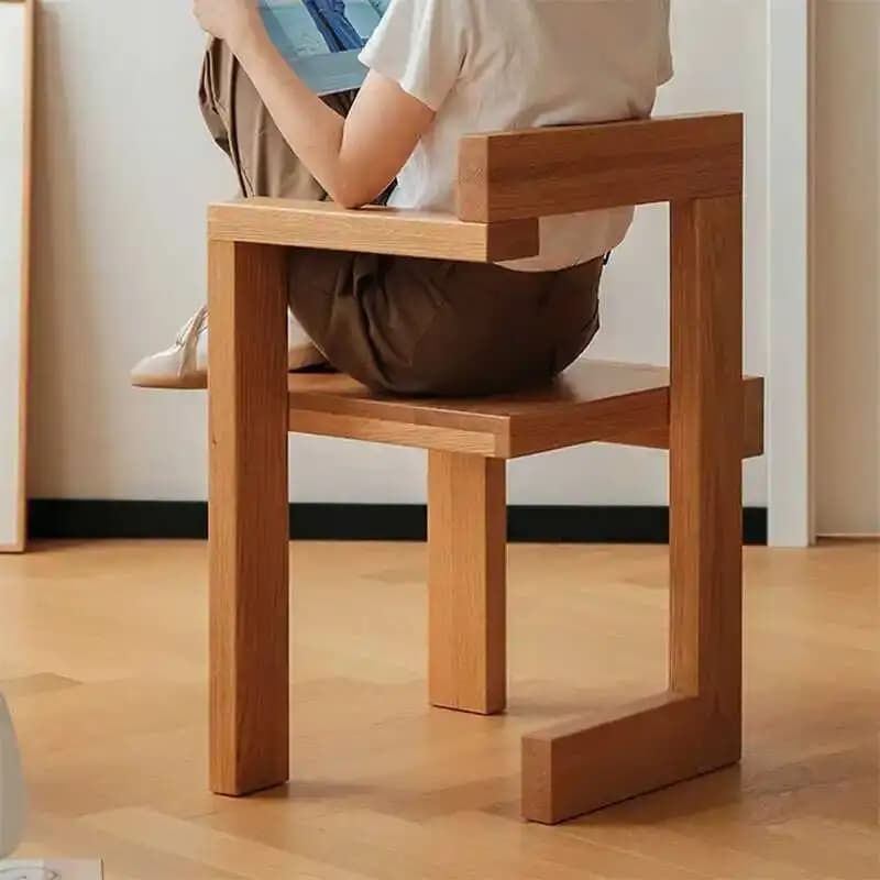 Sedie da Soggiorno di Lusso in Legno Massello, Design Creativo a Blocchi, Sedie Semplici ed Estetiche per Camera da Letto e Sala da Pranzo, Stile Moderno