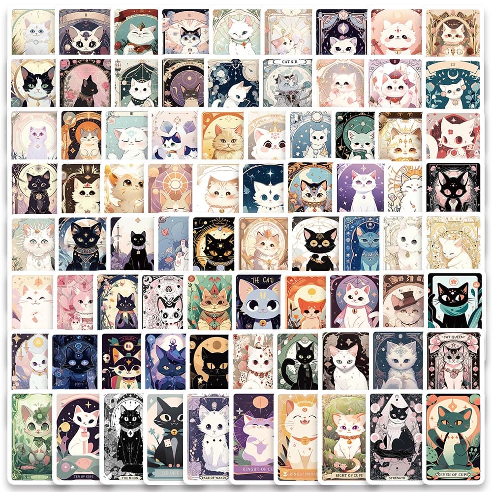 78 pezzi simpatici cartoni animati gatti tarocchi adesivi graffiti impermeabili per laptop bagagli chitarra skateboard cancelleria decalcomanie in vinile