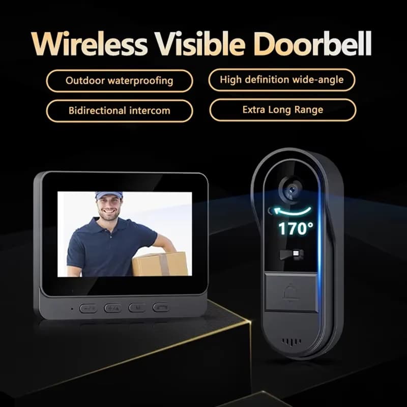 AB41-Interfono Campanello Notte HD-Vision Schermo IPS da 4,3 pollici Telecamera per campanello impermeabile Video di sicurezza domestica intelligente tramite campanello