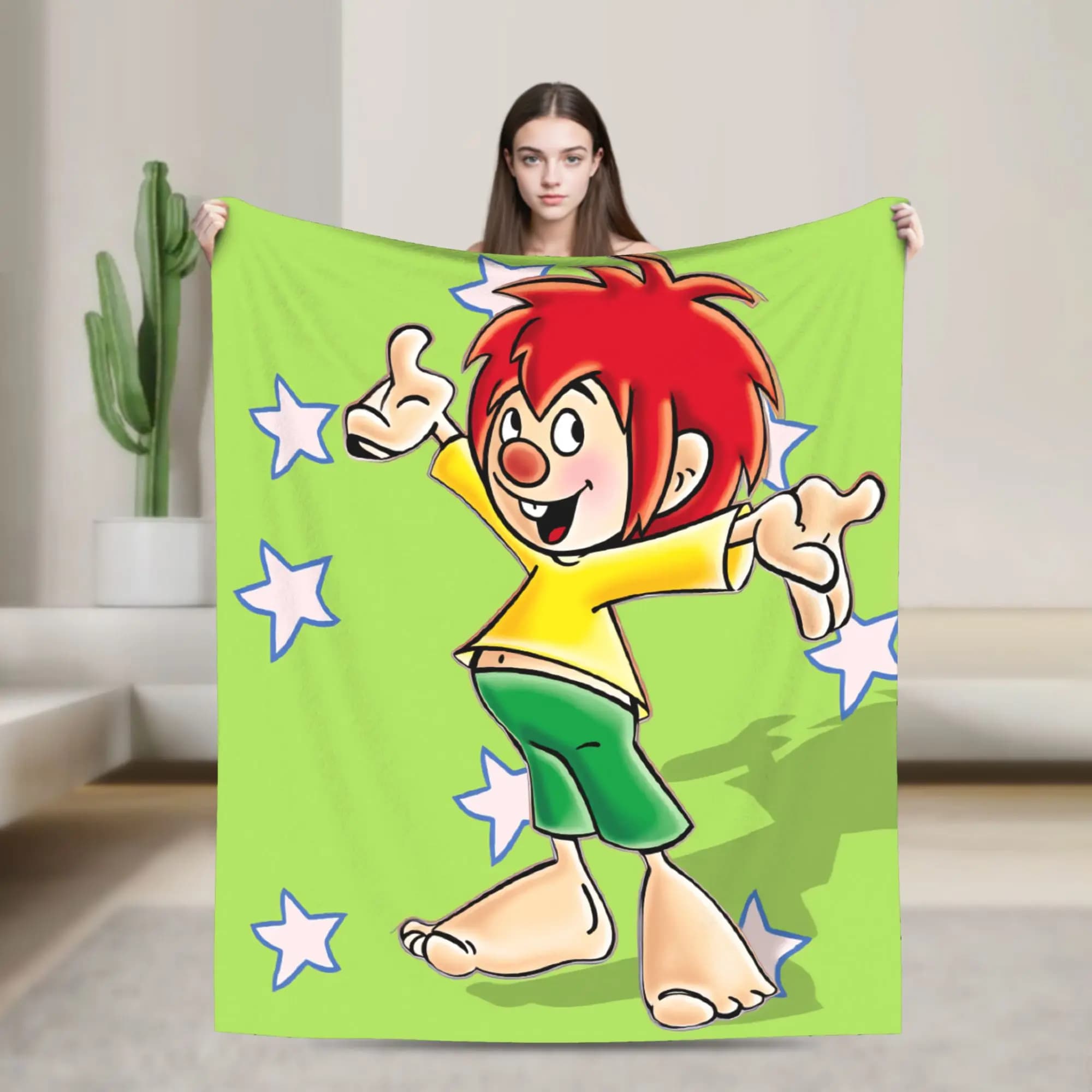 Coperta morbida P-Pumuckl per bambini e bambine, coperta in peluche estetica per esterni, copriletto in flanella per divano e letto