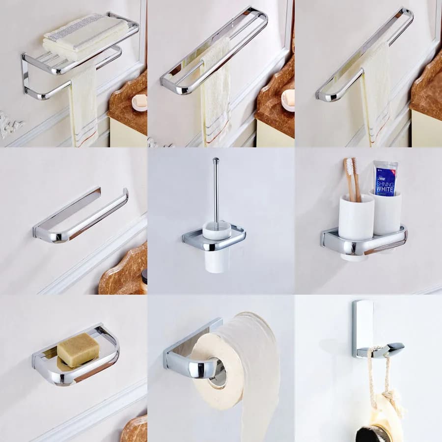 Set di accessori per il bagno a parete in ottone cromato lucido, portasciugamani, portasapone, porta accappatoio, porta carta igienica aset002