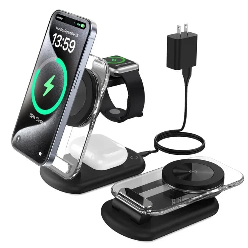 Night Light 3 in 1 with Quick Charging Wireless Magnetic Charger for Magsafe iPhone 17~12 Pro Max, Apple Watch 11~2 SE, Airpods Pro 3/2
