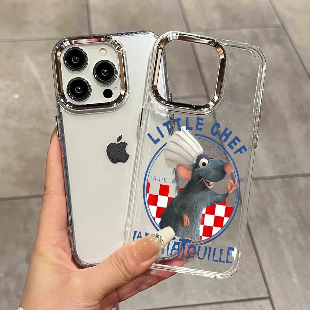 Custodia per telefono trasparente HD con cartone animato Ratatouille per iPhone 17 17 Air 16 16e 15 14 13 12 11 X XR XS Plus Pro Max Mini