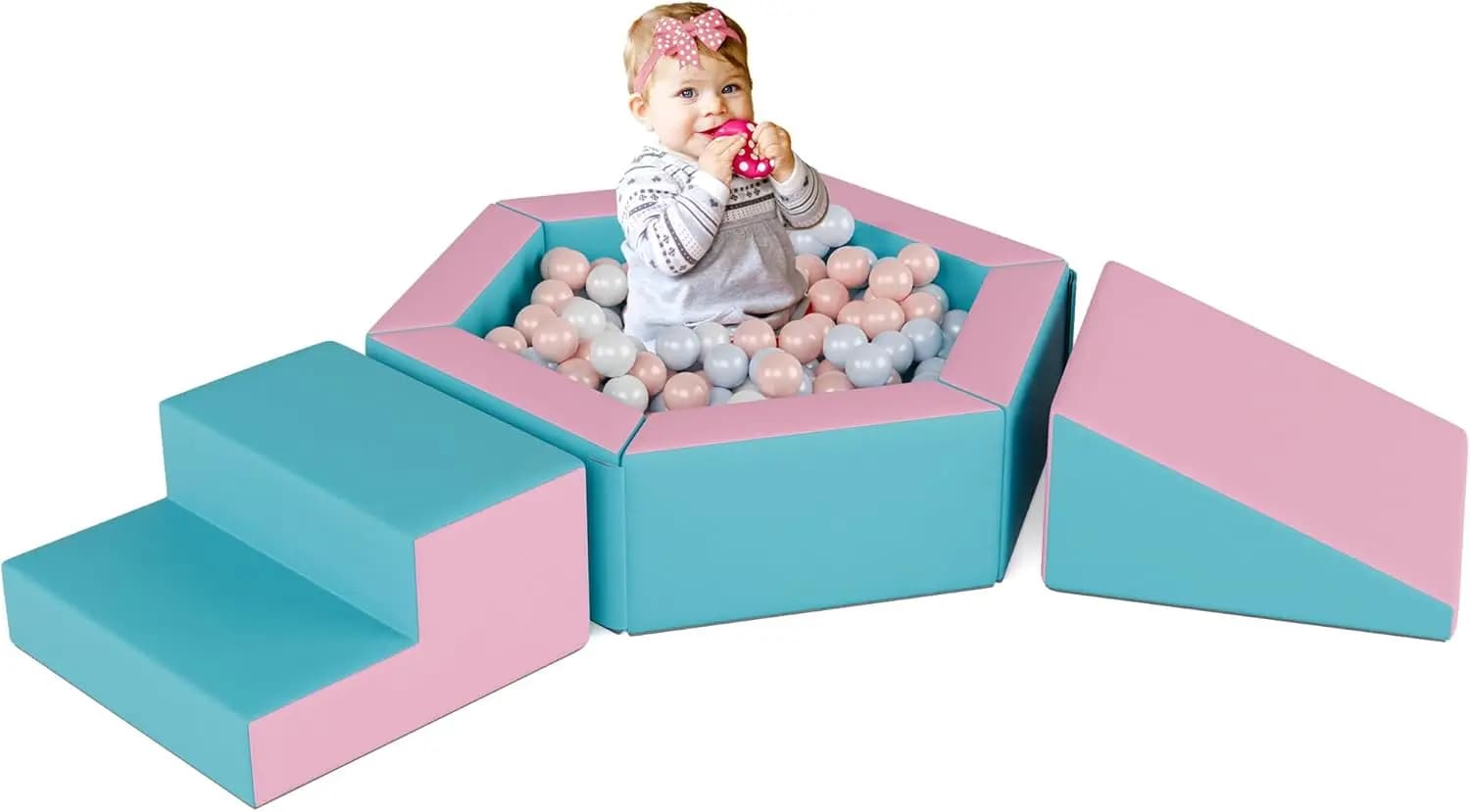 Blocchi da arrampicata in schiuma per ragazze e bambini piccoli, set da gioco morbido rosa, set da gioco in schiuma da arrampicata e cingolata per bambini, scalatore per bambini al coperto