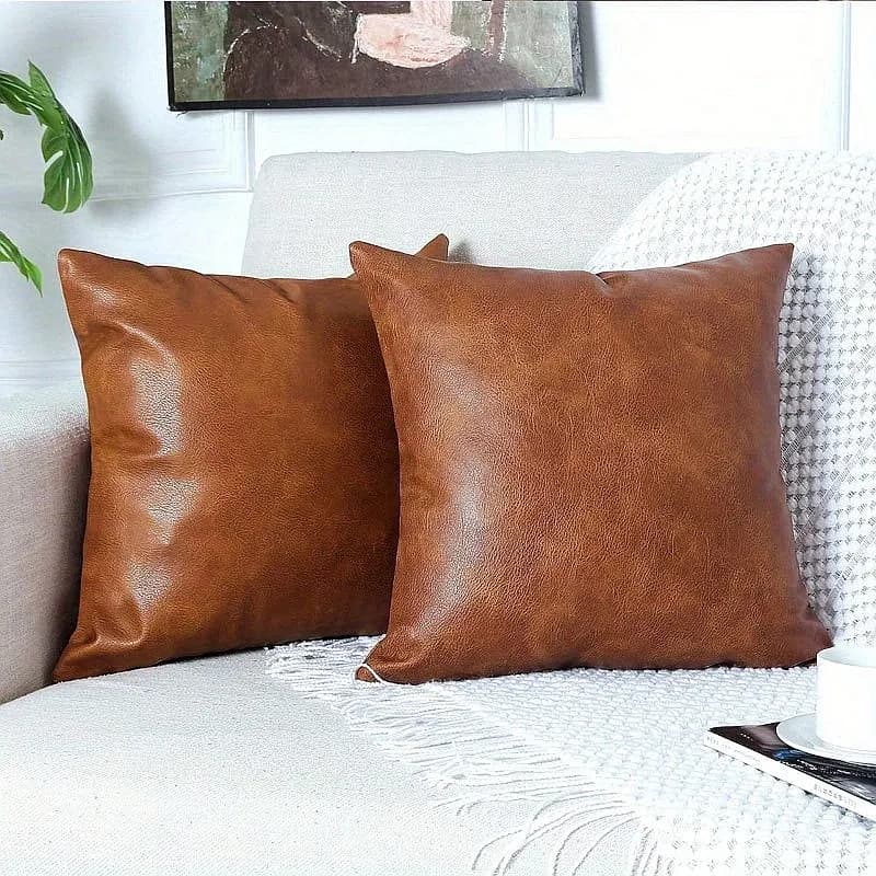 1pc Faux Leather Throw Pillow Covers Thick Large Decorative Square Boho Farmhouse Cushion Case for Couch Sofa Bed Living Room