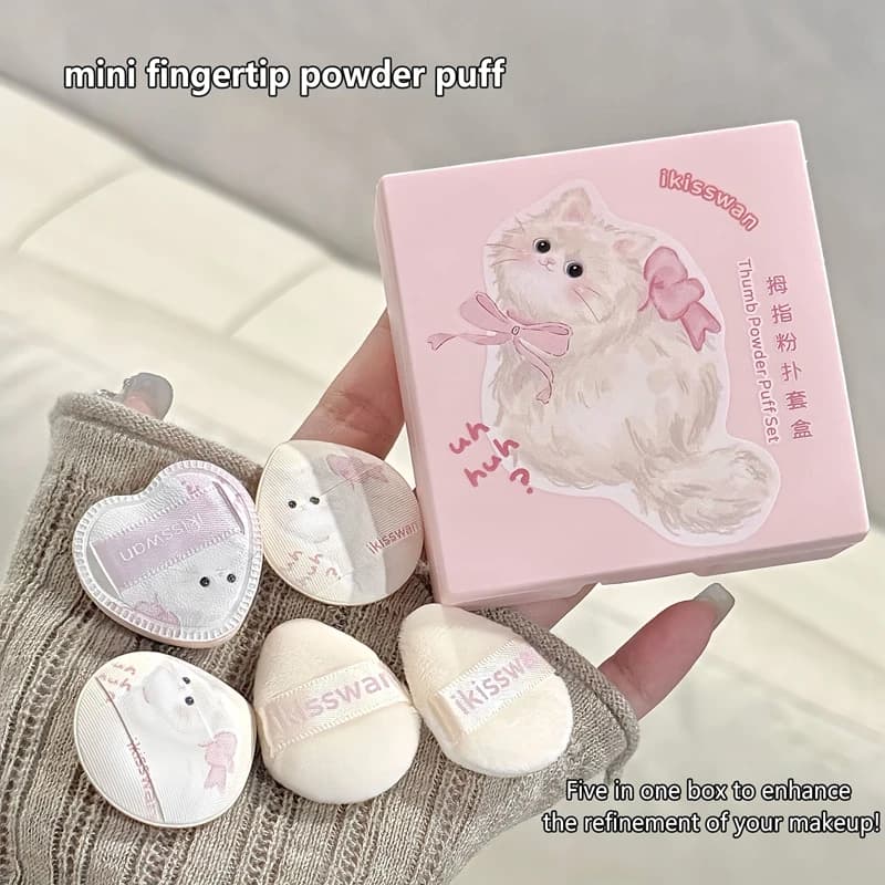 Set of 5 Mini Spugnettes for Fondotinta, Small Pink Sponges for Powder Bearings, Professional Tools for Makeup and Beauty