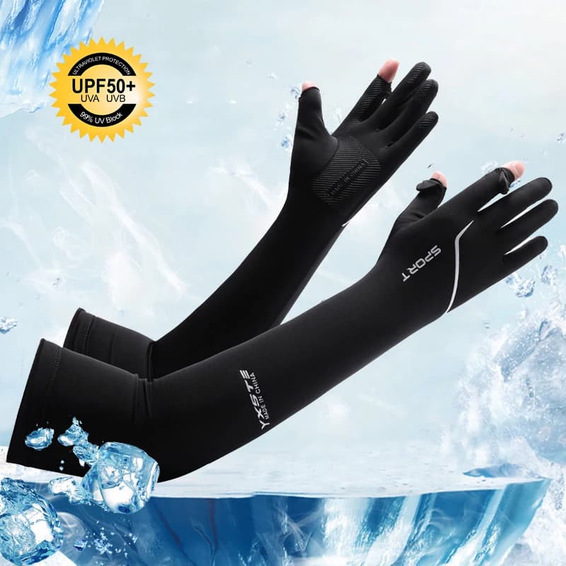 Maniche Lunghe Protettive Solari da Uomo, Guanti Estivi Traspiranti in Seta Ghiaccio con Chiusura a Flip-Top, Antiscivolo per Guida, Ciclismo, Pesca