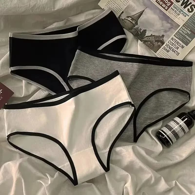 3 pezzi di slip da donna in cotone, stile sportivo triangolare, minimalista, bianco e nero, a vita media, stile giapponese.