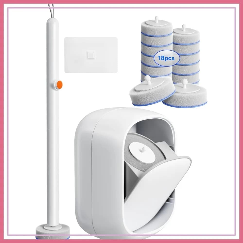 Sistema di Pulizia WC Usa e Getta - Kit con 18 Ricariche, Spazzola e Supporto a Parete per Pulizia Profonda del Bagno