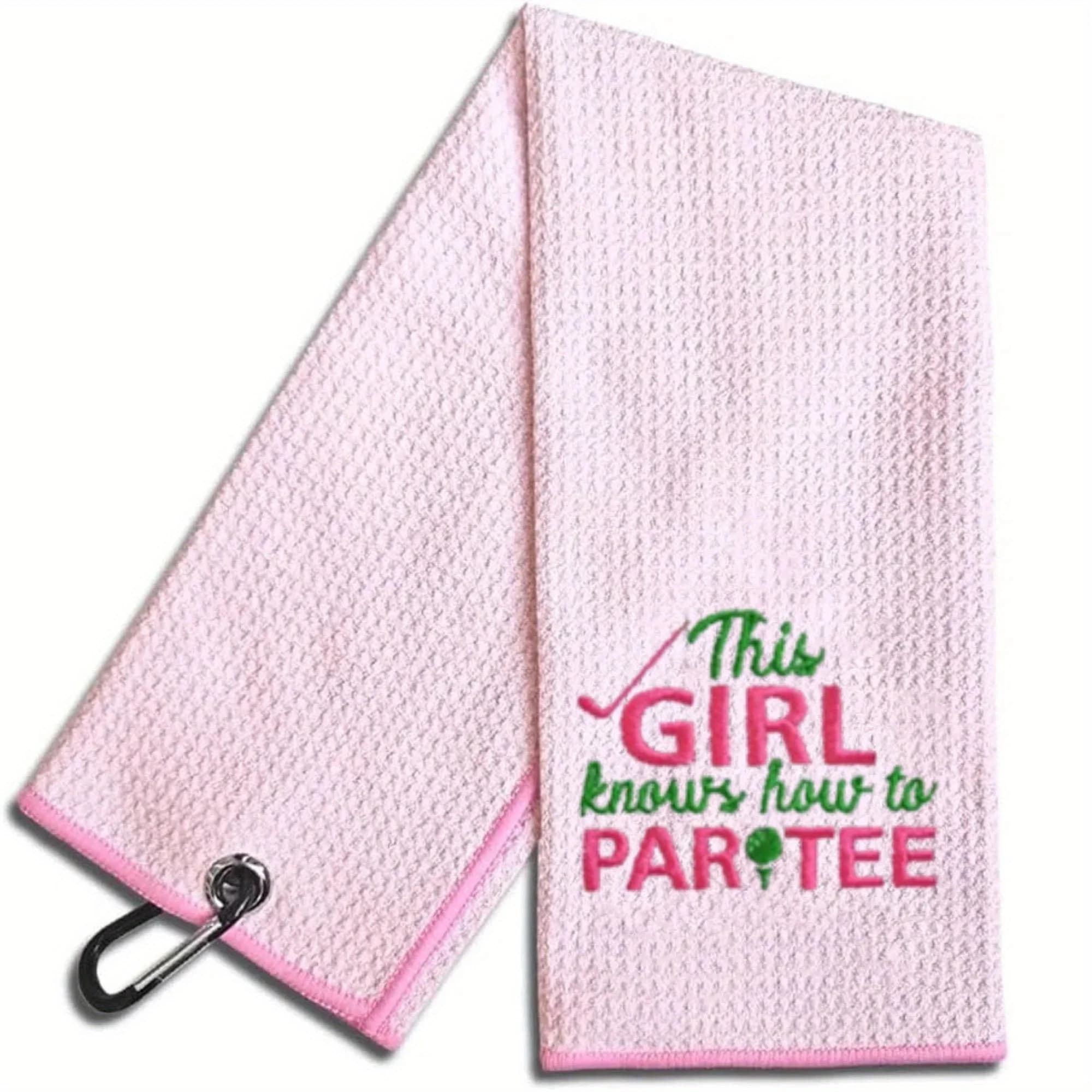 Questa ragazza conosce come Par Tee Asciugamano da golf rosa ricamato Asciugamano da golf divertente ed elegante con clip Perfetto per il golfista Nonna su Lui