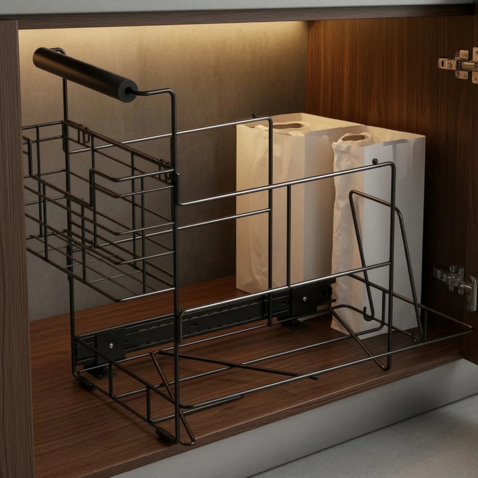 Pull-out Trash Can Rack Space-Saving Trash Can Pull-out Organizer Slide-out Garbage Shelf Heavy Duty Slide-out Shelf