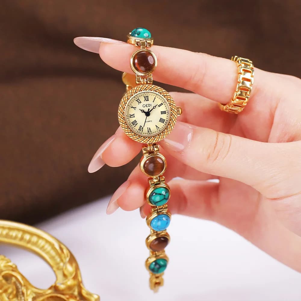 Orologio da polso da donna Orologio da polso al quarzo moda donna impermeabile con pietra occhio di gatto premium di lusso antico