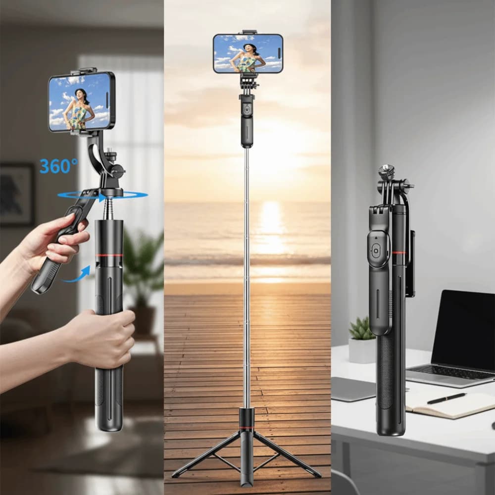 360 ° Bastone Selfie Telescopico Rotante Portatile con Bluetooth, Leggero e Regolabile, Treppiede per Selfie