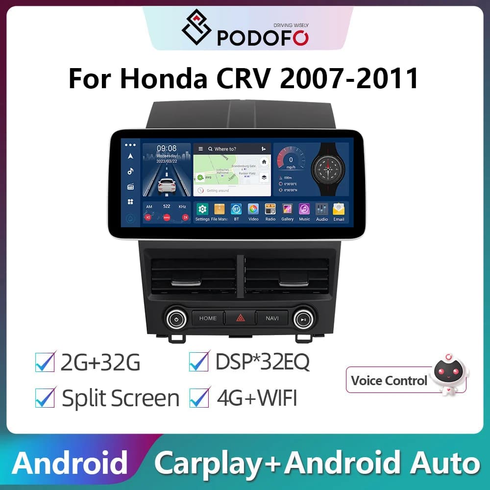 Podofo 12.3 "per Honda CRV 2007-2011 4 + 64G Android autoradio Multimidia lettore Video navigazione GPS Carplay Stereo 4G WIFI