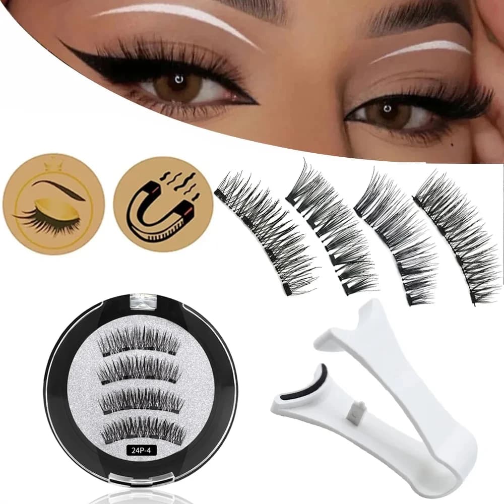 2 pairs of magnetic eyelashes fake eyelashes with 4 reusable magnetic 3D lashes magnetic clamps Portable makeup set Eyelash Set