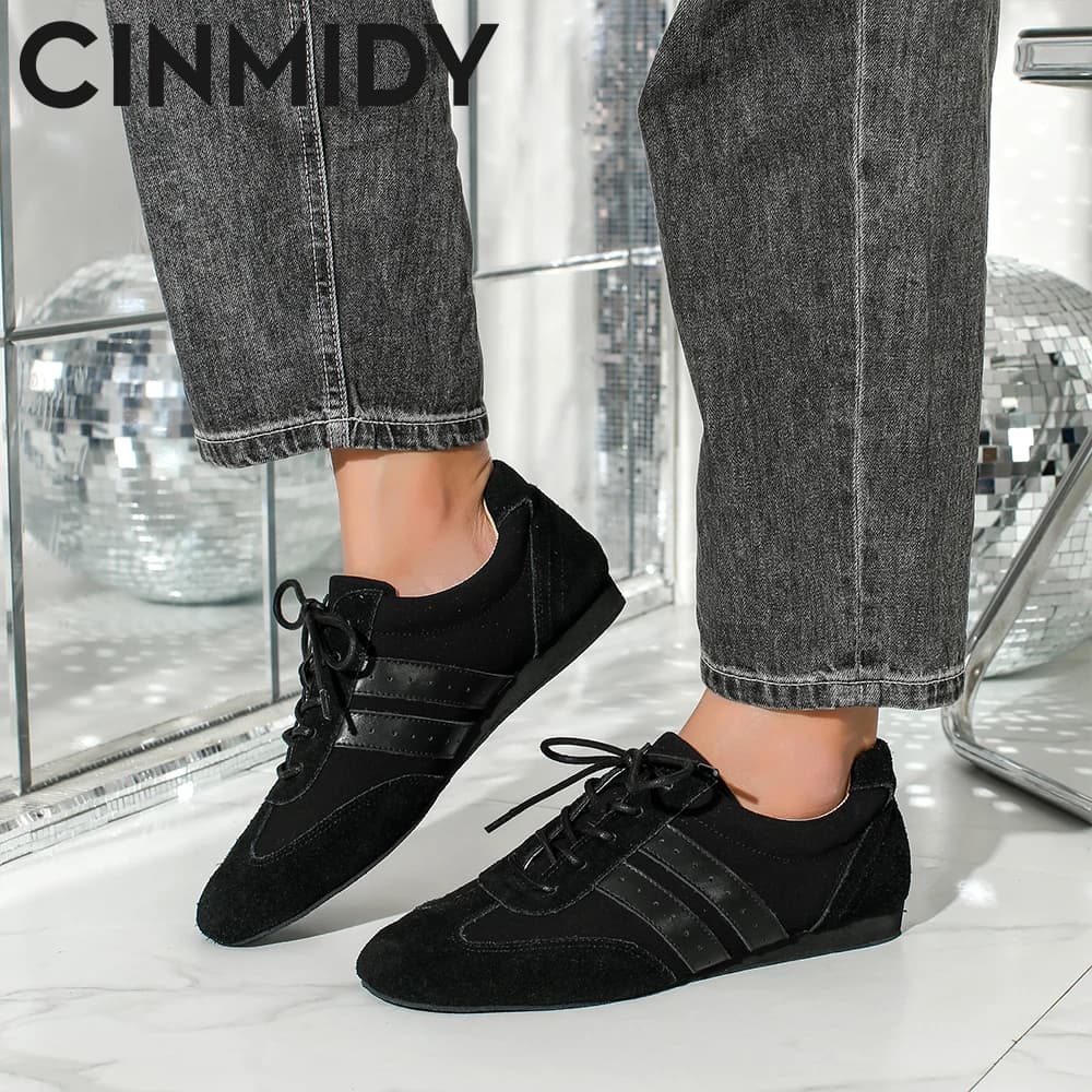 Black Leather Dance Shoes for Men, Soft Sole Durable to wear, for Modern Dance, Tango and Latin, Interior Sneakers
