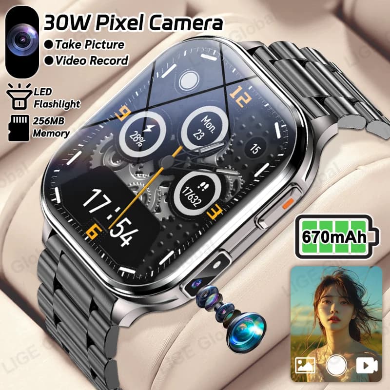 LIGE Nuovo Smartwatch con Fotocamera per Uomo e Donna, Registrazione Foto e Video, Monitoraggio Salute, Impermeabile, Fitness, Chiamate Bluetooth HD