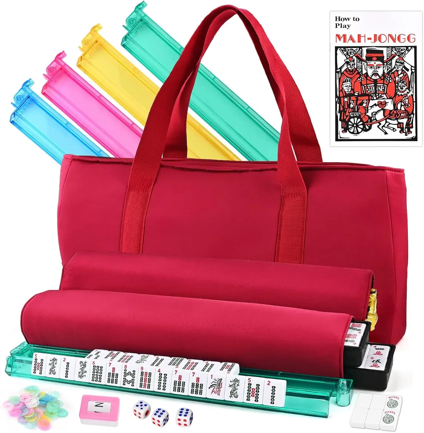 Set Mahjong Americano da 166 Tessere con 4 Supporti, Dadi e Borsa da Viaggio