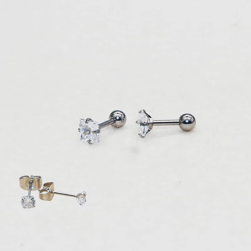 2PC Super Mini 5MM Zircon Stud Earrings Hypoallergenic Stainless Steel Crew Back for Men And Women Delicate Jewelry