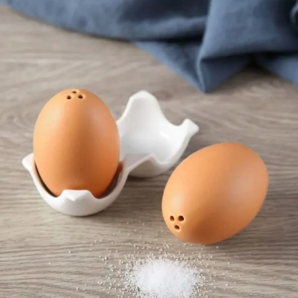 Set di Barattoli per Spezie in Ceramica a Forma di Uovo con Decorazione Sottosmalto e Vassoio Portaoggetti, Set Mini Bottiglie per Sale e Pepe