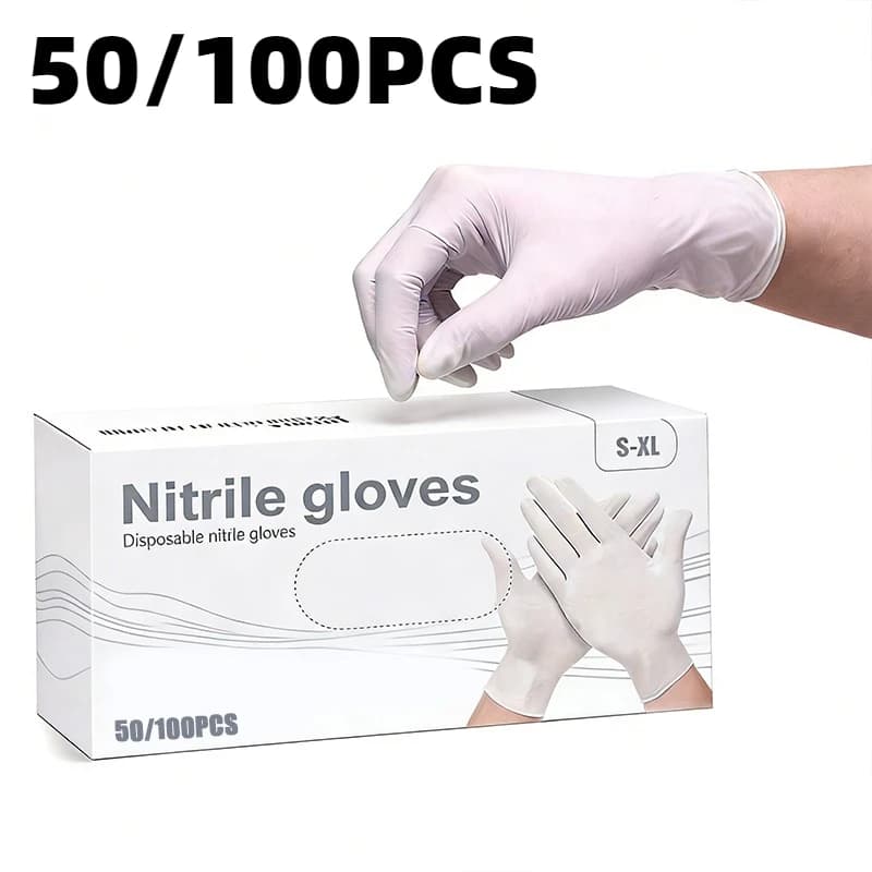 Guanti in Nitrile Bianchi 50/100 Pezzi, Ideali per Pulizie Domestiche, Ristoranti, Cucine e Saloni di Bellezza