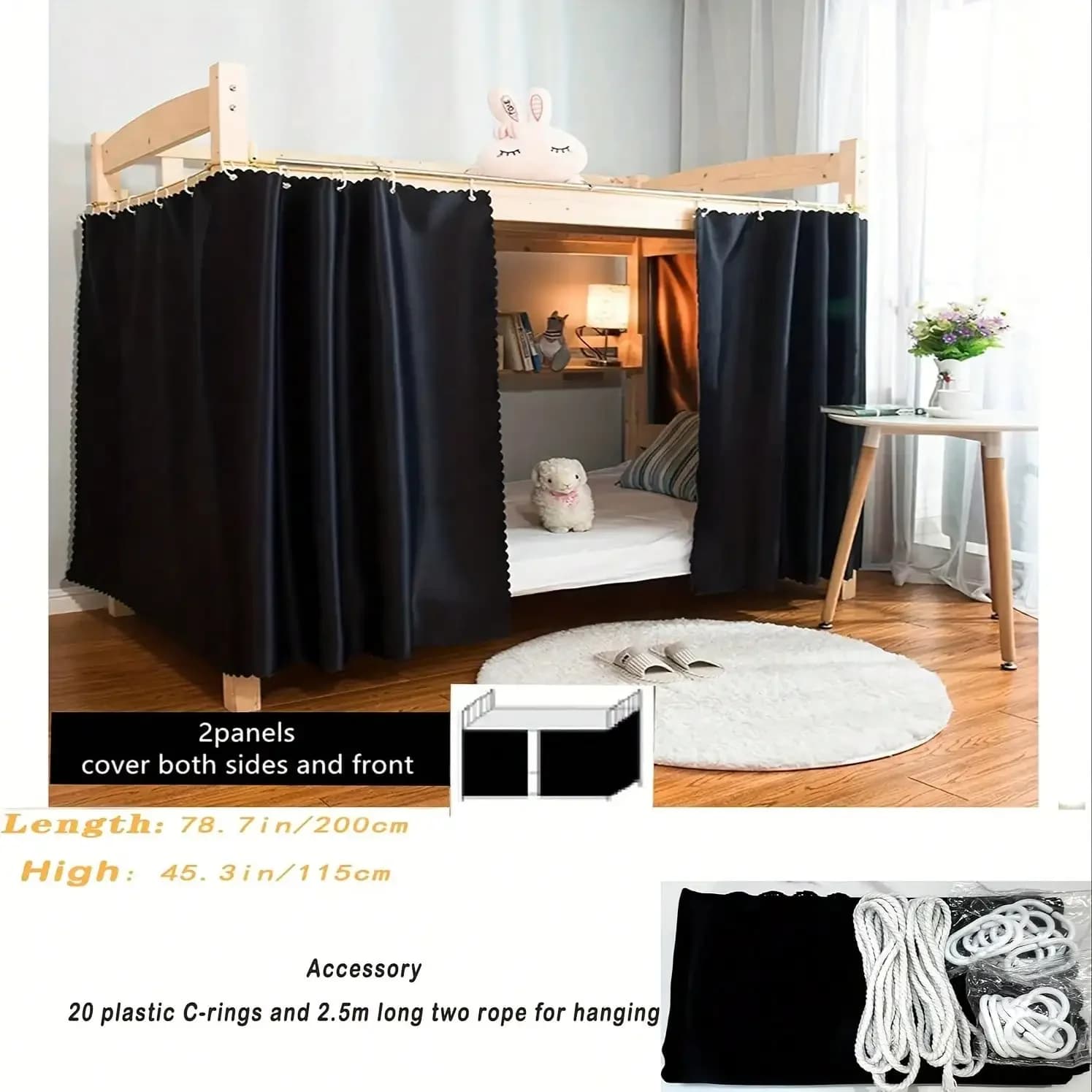 Abulun Solid Thicken Bunk Blackout Bed Curtains Cloth Bed Canopy Students Single Sleeper