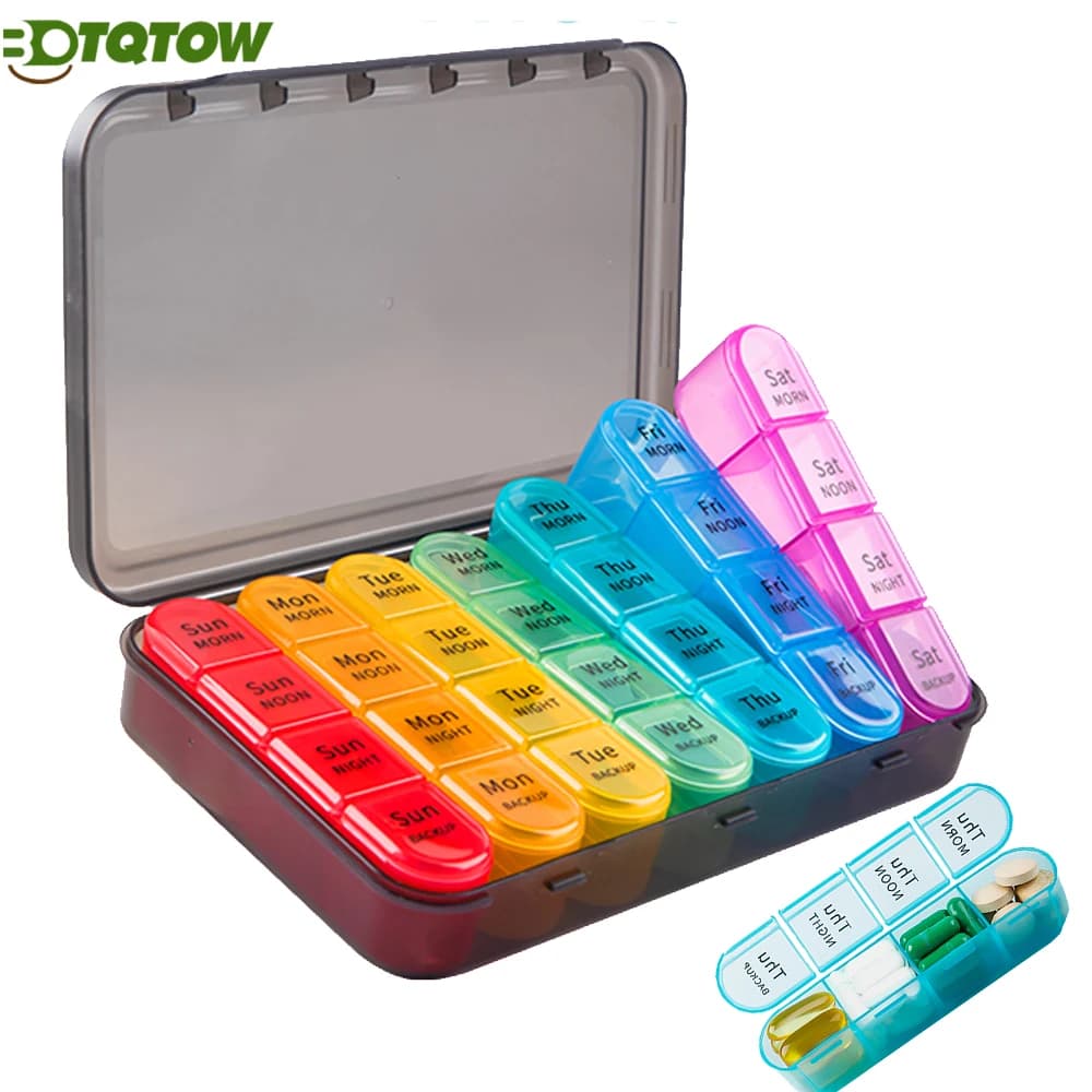 1 weekly pills, 7-day daily pills, large travel pills with 21 compartments to contain medicines, vitamins and supplements