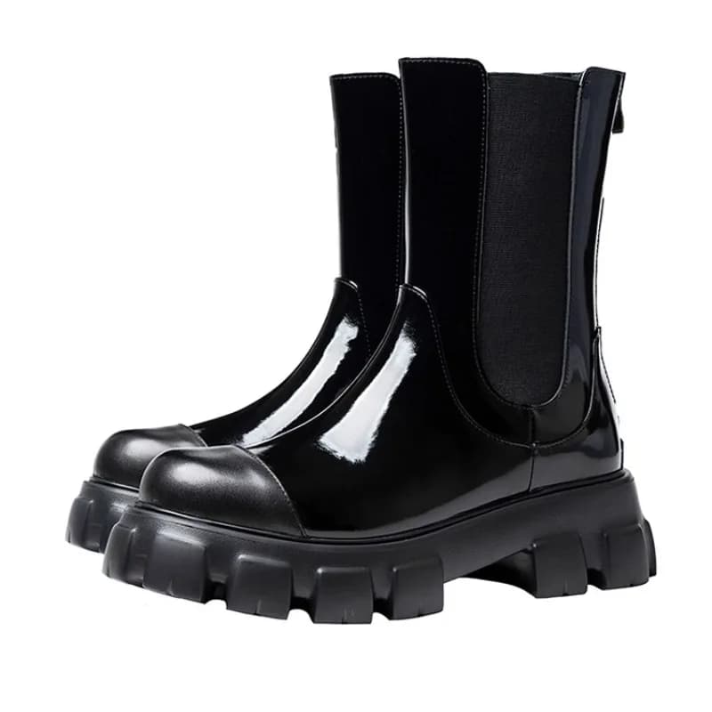 Stivali Chelsea stile britannico da uomo in vera pelle con plateau rialzato con suola spessa stivali da camino per moto scarpe da uomo nere
