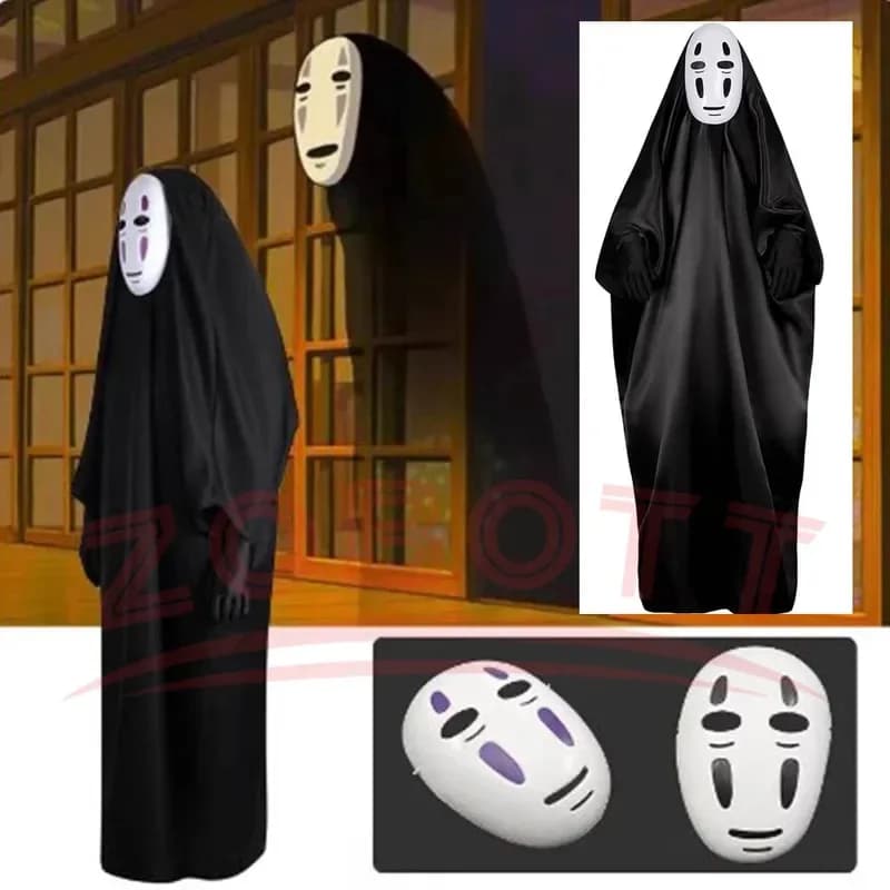 Nuovo Halloween Cosplay giapponese No Anime Face Uomo Donna Costume Cosplay Carnevale di Halloween Mantello nero + Guanti + Maschera Stage Perf