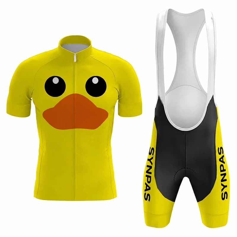 SYNPAS Men's cycling sportswear set summer UPF50+cycling jersey quick drying cycling bib yellow duck riding short top