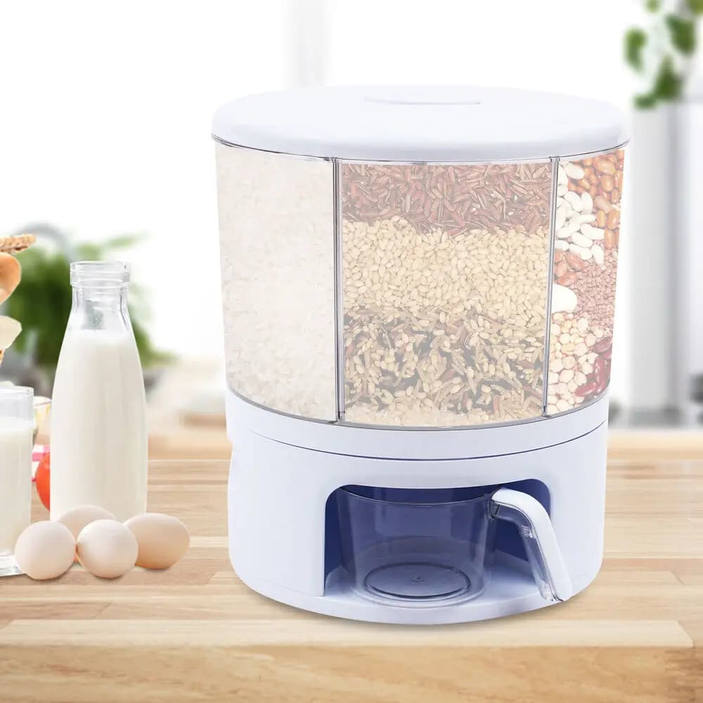 Dispenser per la conservazione di cereali in PET bianco, dispensa da cucina, contenitore per alimenti secchi, cereali di riso, 11 kg