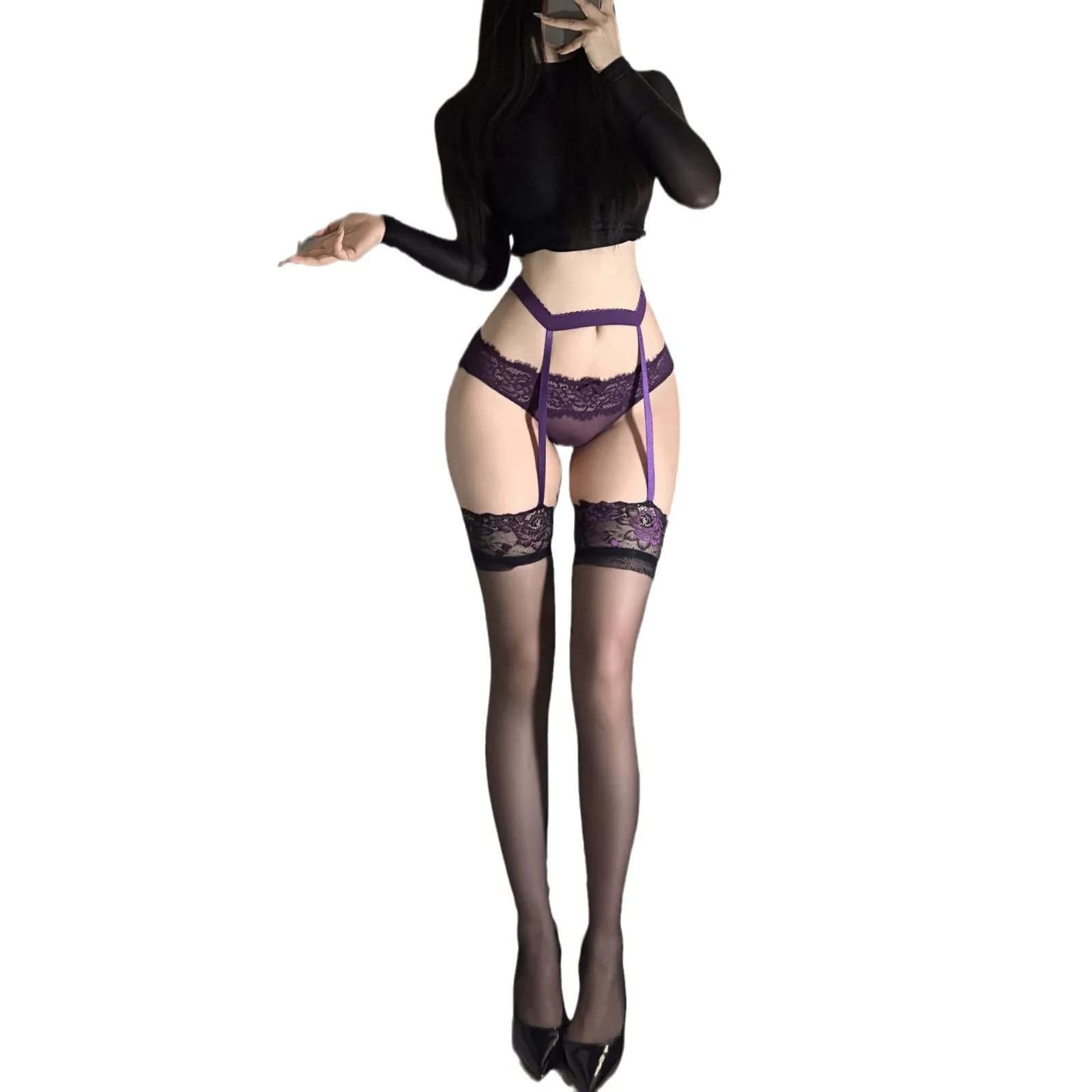 Calze Aurora Lucide in Pizzo, Calze Sexy Lucide Ultra-sottili con Bretelle, Collant Donna Estate 2026