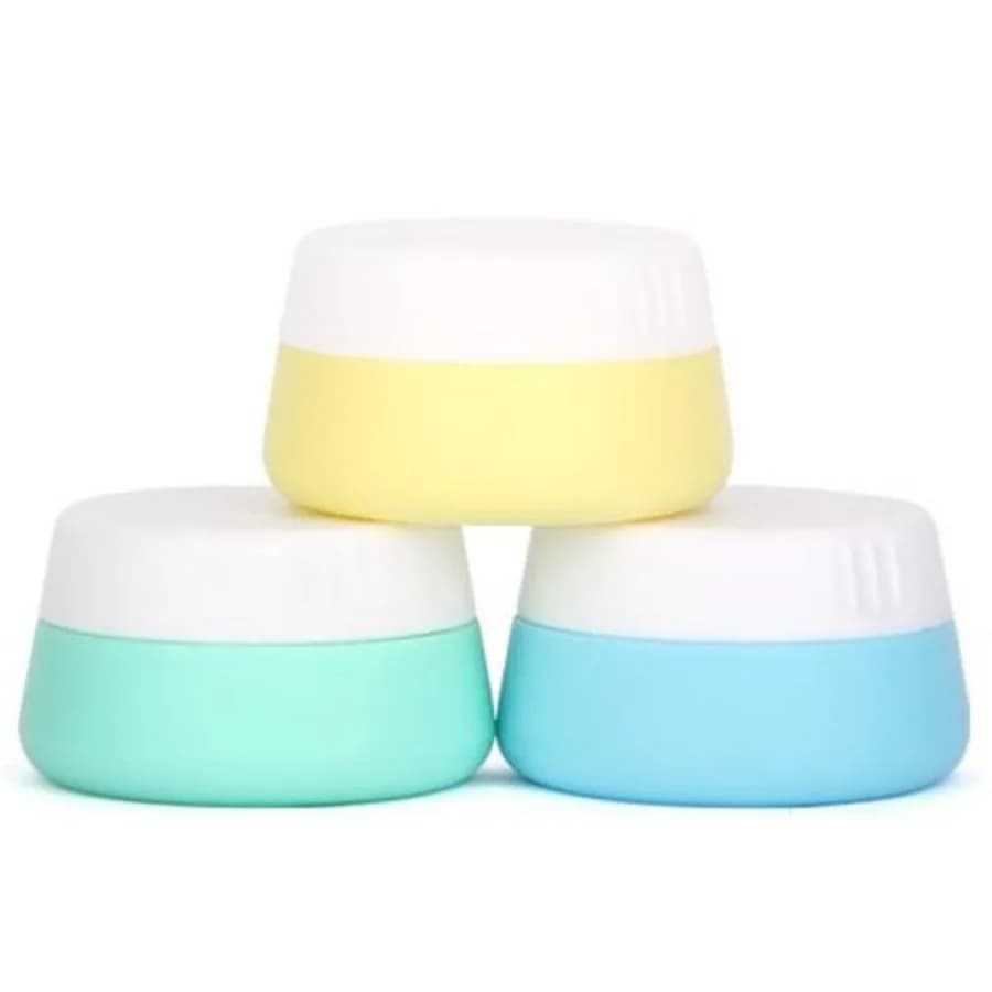 BlueSunshine Silicone Cosmetic Containers Cream Jar with Sealed Lids, 3 Pieces - Food Grade Silicone - BPA Free - Great for Tra