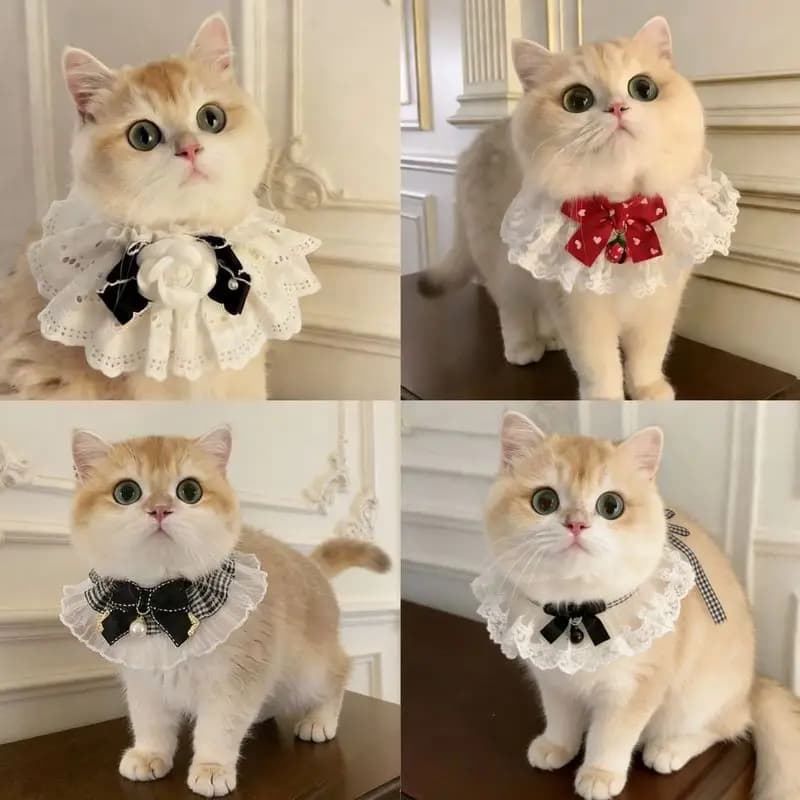 Fairy Princess Lace Pet Bandana Cute Bow Collar With Bell Necklace Bib Scarf For Cats Small Dogs Pet Accessories