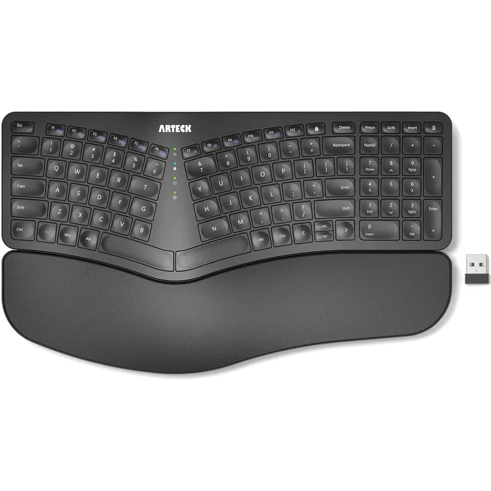Tastiera Ergonomica Divisa con Poggiapolsi Imbottito, Wireless 2.4G per una Comoda Digitazione su PC e Laptop Windows