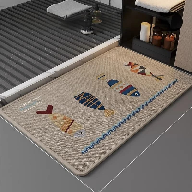 Tappetino da bagno in lino, tappetino assorbente per l'acqua, tappetino da interno stampato in tessuto antiscivolo