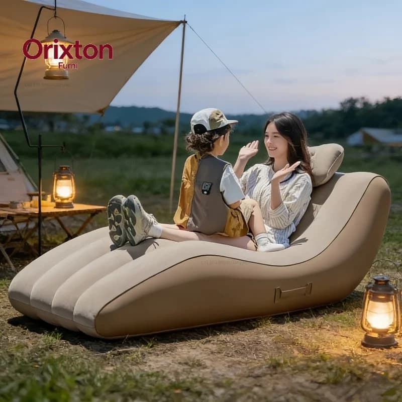Outdoor Portable Self Inflating Lounge Chair - Waterproof Camping Lazy Sofa with Pillow and Handle, Suitable for Beach and Lawn