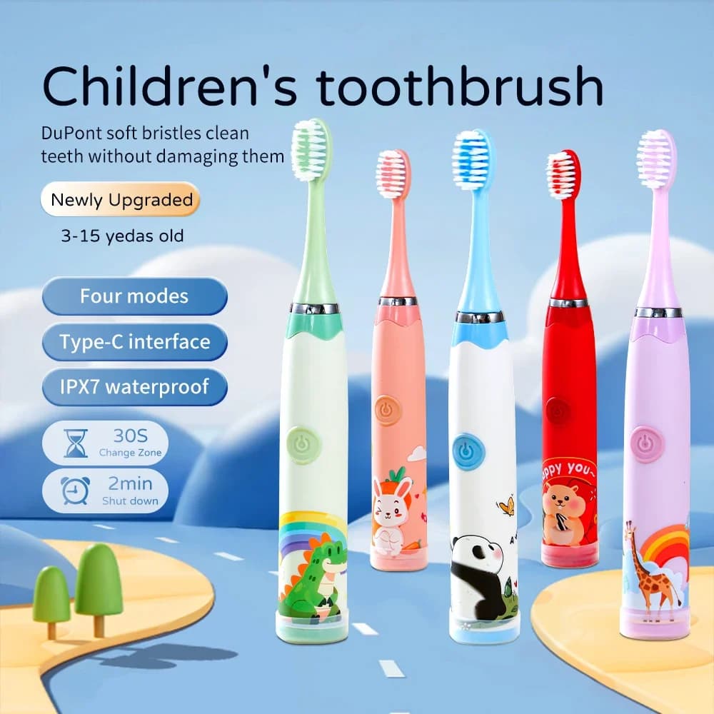 Children's Electric Toothbrush Sonic Kids Boy Girl Cartoon Teeth whitening Teeth toothbrush Type-C ultrasound soft bristles toothbrush