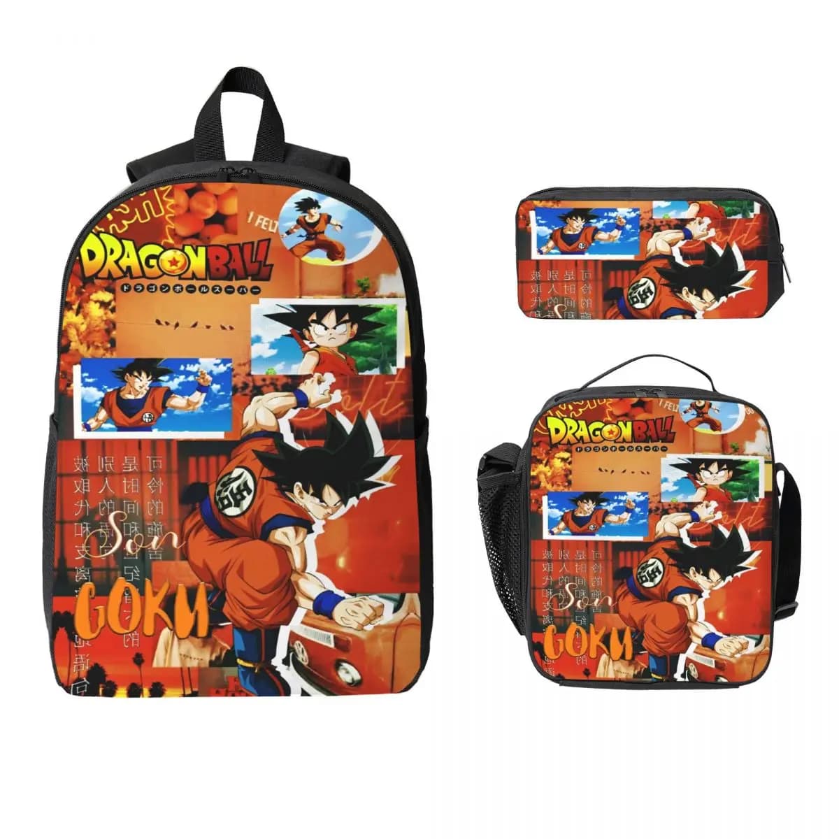 Set di 3 zaini DragonBallZ per ragazze e ragazzi, set di borse per libri con astuccio e borsa per il pranzo per studenti della scuola primaria
