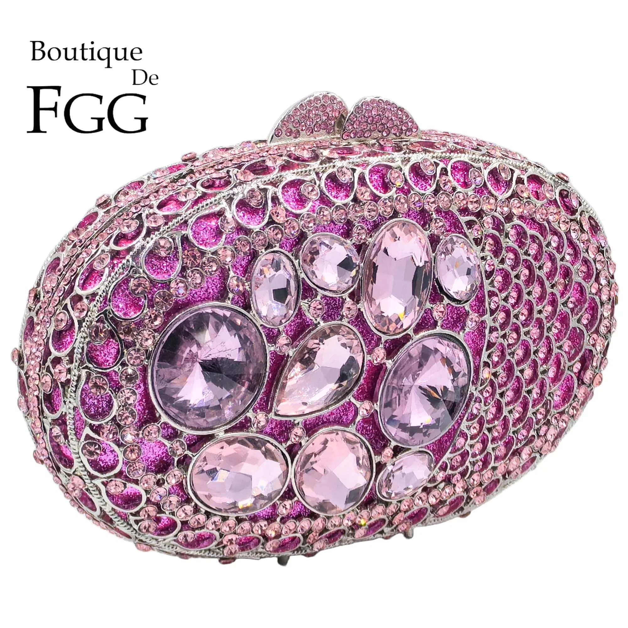 Boutique De FGG Mini pochette con strass rosa per donna da sera, borsette e borsette Minaudiere con custodia rigida, borsa da sposa