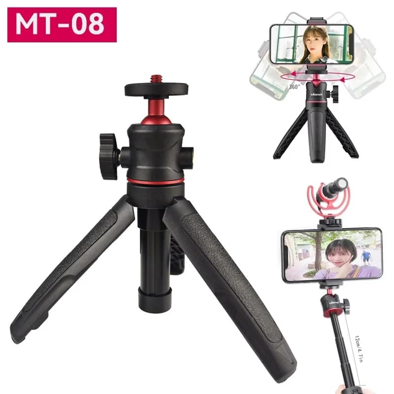 MT-08 Supporto per impugnatura con impugnatura per treppiede da tavolo allungabile con testa a sfera flessibile Vite da 1/4" Estendi il supporto per fotocamera d'azione selfie del telefono